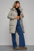 Купить Пальто утепленное молодежное зимнее женское светло-зеленого цвета 52321ZS, фото 19