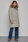 Купить Пальто утепленное молодежное зимнее женское светло-зеленого цвета 52321ZS, фото 2