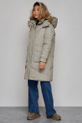 Купить Пальто утепленное молодежное зимнее женское светло-зеленого цвета 52321ZS, фото 3