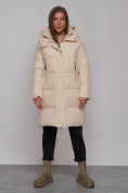 Купить Пальто утепленное молодежное зимнее женское бежевого цвета 52322B
