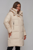 Купить Пальто утепленное молодежное зимнее женское бежевого цвета 52322B, фото 11