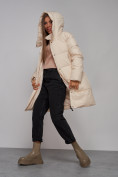 Купить Пальто утепленное молодежное зимнее женское бежевого цвета 52322B, фото 18