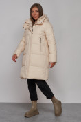 Купить Пальто утепленное молодежное зимнее женское бежевого цвета 52322B, фото 2