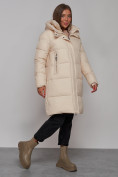 Купить Пальто утепленное молодежное зимнее женское бежевого цвета 52322B, фото 3
