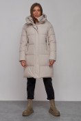 Купить Пальто утепленное молодежное зимнее женское светло-серого цвета 52322SS