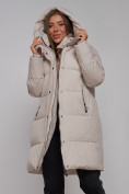 Купить Пальто утепленное молодежное зимнее женское светло-серого цвета 52322SS, фото 16