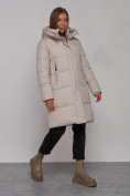 Купить Пальто утепленное молодежное зимнее женское светло-серого цвета 52322SS, фото 3