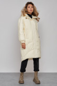 Купить Пальто утепленное молодежное зимнее женское бежевого цвета 52323B, фото 2
