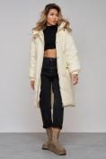 Купить Пальто утепленное молодежное зимнее женское бежевого цвета 52323B, фото 17