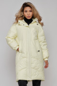 Купить Пальто утепленное молодежное зимнее женское светло-желтого цвета 52323SJ, фото 13