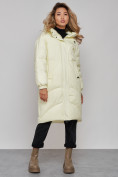 Купить Пальто утепленное молодежное зимнее женское светло-желтого цвета 52323SJ, фото 22
