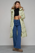Купить Пальто утепленное молодежное зимнее женское светло-зеленого цвета 52325ZS, фото 19