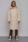Купить Пальто утепленное молодежное зимнее женское светло-бежевого цвета 52326SB