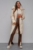 Купить Пальто утепленное молодежное зимнее женское светло-бежевого цвета 52326SB, фото 19