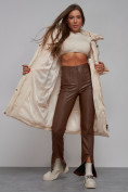 Купить Пальто утепленное молодежное зимнее женское светло-бежевого цвета 52326SB, фото 20