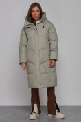 Купить Пальто утепленное молодежное зимнее женское зеленого цвета 52326Z