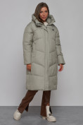 Купить Пальто утепленное молодежное зимнее женское зеленого цвета 52326Z, фото 3