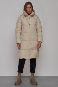 Купить Пальто утепленное молодежное зимнее женское бежевого цвета 52328B