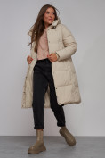 Купить Пальто утепленное молодежное зимнее женское бежевого цвета 52328B, фото 15