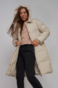 Купить Пальто утепленное молодежное зимнее женское бежевого цвета 52328B, фото 16