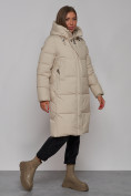 Купить Пальто утепленное молодежное зимнее женское бежевого цвета 52328B, фото 3