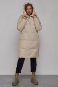 Купить Пальто утепленное молодежное зимнее женское бежевого цвета 52328B, фото 5