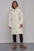 Купить Пальто утепленное молодежное зимнее женское светло-бежевого цвета 52328SB, фото 15