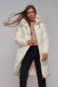 Купить Пальто утепленное молодежное зимнее женское светло-бежевого цвета 52328SB, фото 17