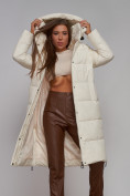 Купить Пальто утепленное молодежное зимнее женское светло-бежевого цвета 52329SB, фото 14