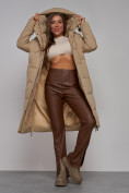 Купить Пальто утепленное молодежное зимнее женское светло-коричневого цвета 52329SK, фото 17