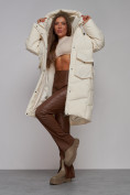 Купить Пальто утепленное молодежное зимнее женское бежевого цвета 52330B, фото 16