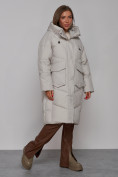 Купить Пальто утепленное молодежное зимнее женское светло-серого цвета 52330SS, фото 3