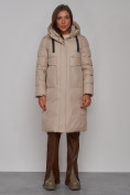 Купить Пальто утепленное молодежное зимнее женское бежевого цвета 52331B