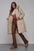 Купить Пальто утепленное молодежное зимнее женское бежевого цвета 52331B, фото 15