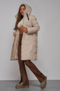 Купить Пальто утепленное молодежное зимнее женское бежевого цвета 52331B, фото 16