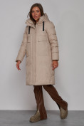 Купить Пальто утепленное молодежное зимнее женское бежевого цвета 52331B, фото 2