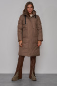 Купить Пальто утепленное молодежное зимнее женское коричневого цвета 52331K