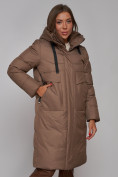 Купить Пальто утепленное молодежное зимнее женское коричневого цвета 52331K, фото 10