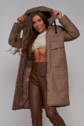 Купить Пальто утепленное молодежное зимнее женское коричневого цвета 52331K, фото 16