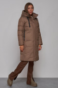 Купить Пальто утепленное молодежное зимнее женское коричневого цвета 52331K, фото 3