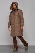 Купить Пальто утепленное молодежное зимнее женское коричневого цвета 52331K, фото 6