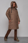 Купить Пальто утепленное молодежное зимнее женское коричневого цвета 52331K, фото 7