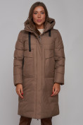 Купить Пальто утепленное молодежное зимнее женское коричневого цвета 52331K, фото 8