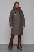 Купить Пальто утепленное молодежное зимнее женское темно-серого цвета 52331TC