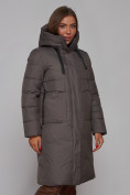 Купить Пальто утепленное молодежное зимнее женское темно-серого цвета 52331TC, фото 10