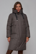 Купить Пальто утепленное молодежное зимнее женское темно-серого цвета 52331TC, фото 11