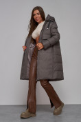 Купить Пальто утепленное молодежное зимнее женское темно-серого цвета 52331TC, фото 16