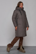 Купить Пальто утепленное молодежное зимнее женское темно-серого цвета 52331TC, фото 3