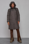 Купить Пальто утепленное молодежное зимнее женское темно-серого цвета 52331TC, фото 5