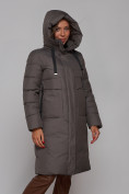 Купить Пальто утепленное молодежное зимнее женское темно-серого цвета 52331TC, фото 6